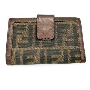 Fendi Zucca Bifold Snap Brown & Tan Leather Jacquard Small Wallet 5.25" X 3.25"